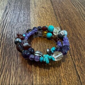 Multicolor Beaded Coil Bracelet - Turquoise & Purple